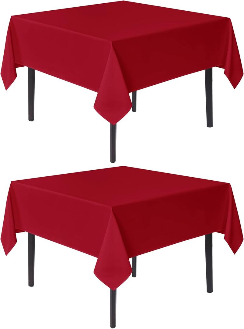 sancua Christmas Red Square Tablecloths 70x70 Inch, 2 Pack - Fabric Table Cloth for Square or Round Tables, Washable Polyester Table Cover for Dinner, Holiday Party, Decorative Display Tables