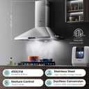 COMFEE' CVP30W7AST 30 Inch 450 CFM 3 Speed Gesture Sensing &Touch Control Panel Stainless Steel Wall Mount Ductless/Ducted Convertible Vent Baffle Filters and 2 LED Lights Range Hood