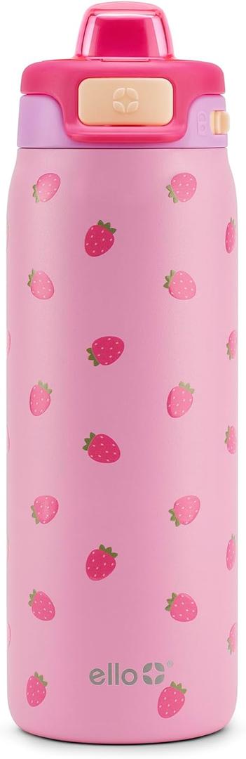 Ello Pop & Fill 18oz Stainless Steel Kids Water Bottle with Quick Fill Lid | Vacuum Insulated BPA Free Bottle with Leak Proof Straw and Chug Lid, Dishwasher Safe, Gift For Kids Teens, Strawberries