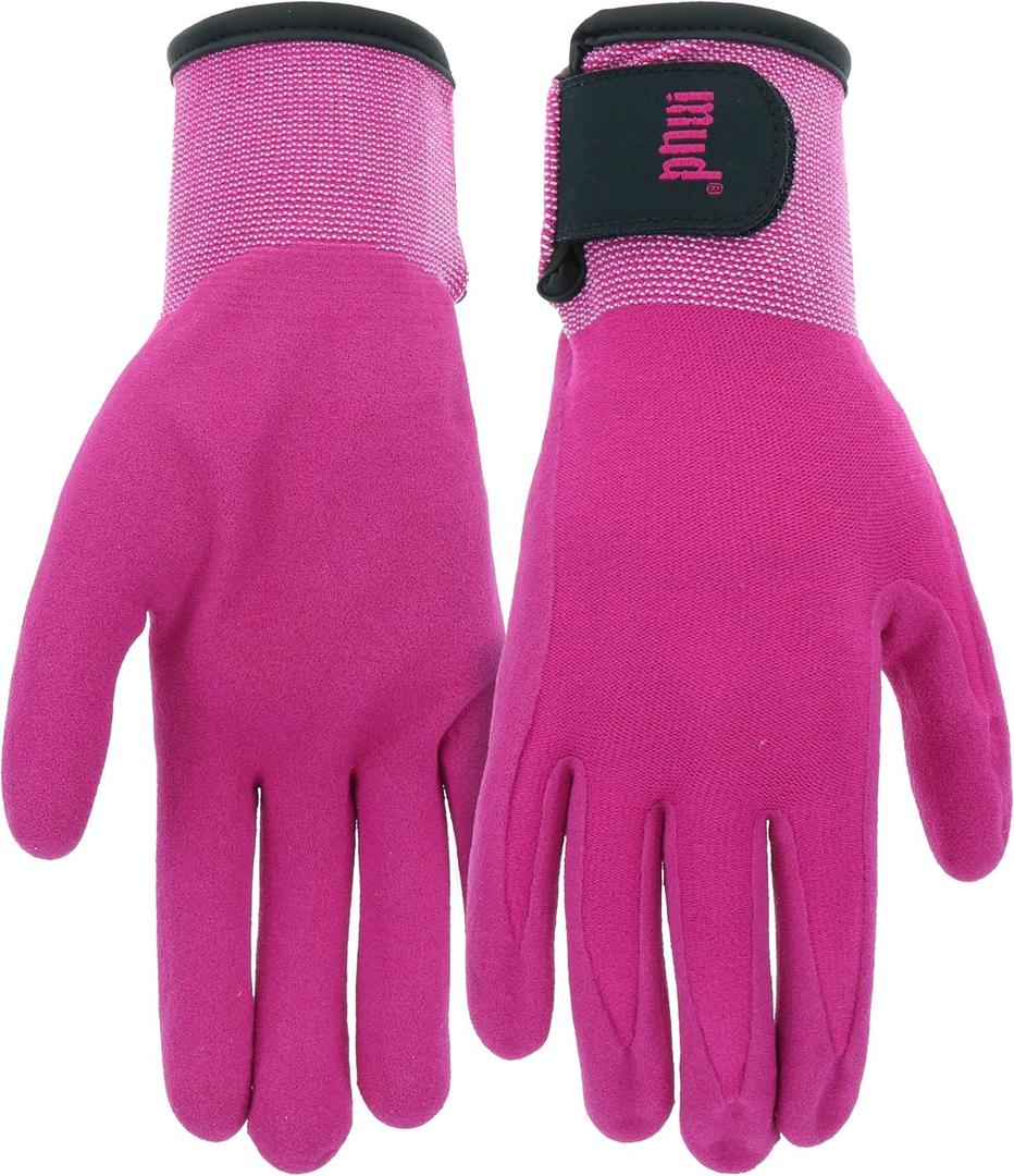 MUD Grip Women's Polyester Blend Shell and Water Resistant Sandy Nitrile Coated Palm Abrasion Resistant, Excellent Grip (Medium/Large (Pack of 1), Purple)