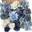 Garisey Artificial Flowers Combo Box Set Dusty Blue Flowers for DIY Wedding Bouquet Arrangements Bridal Shower Party Home Decorations(White Blue Rose)