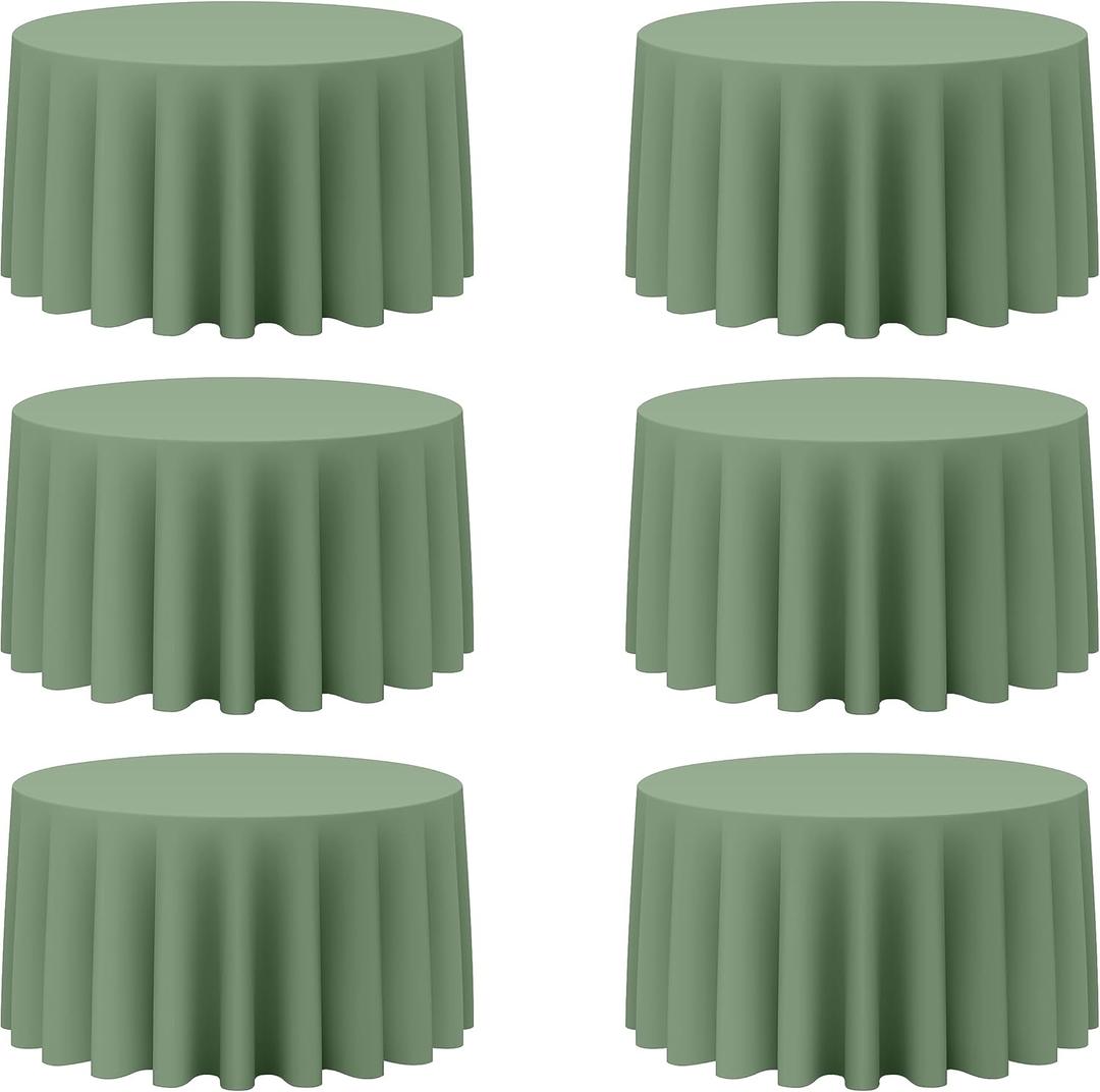 BRILLMAX 6 Pack Sage Green Round Tablecloths 120 Inch for 60 Tables - 150 GSM Polyester Fabric, Floor Length Drop, Water, Stain & Wrinkle Resistant Cloth Cover for Wedding Reception Banquet Dining