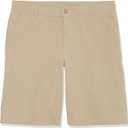 IZOD Boys' School Uniform Flat Front Khaki Shorts, Moisture Wicking Performance Fabric, Wrinkle & Fade Resistant (16, Khaki)