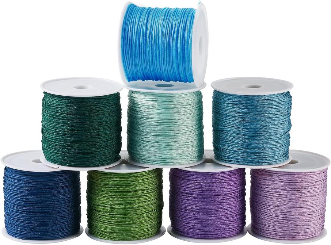 PH PandaHall 8 Rolls Braided Nylon Cords 8 Colors 0.8mm Chinese Knotting Kumihimo Beading Thread for DIY Bracelets Pendants Macrame Tassel Making