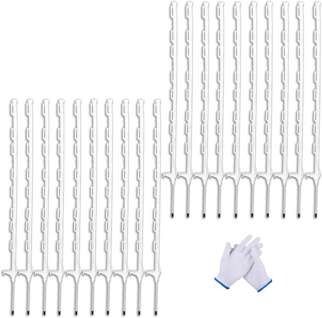 20 Pack 48inch Step-in Electric Fence Posts Temporary Plastic Fence Stakes for Garden and Farm Protection, Easy to Install and Move.White