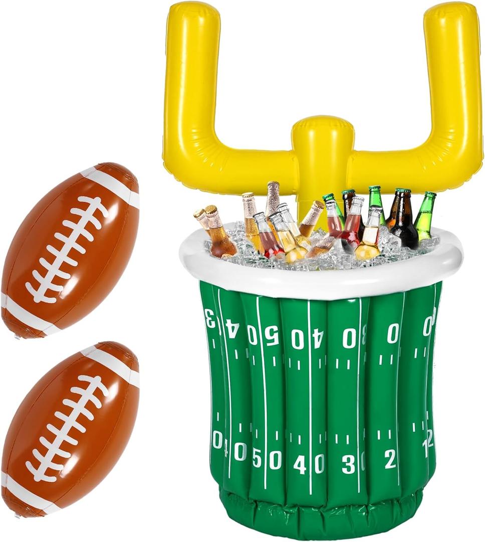 Zhanmai 3 Pcs Large Football Inflatable Cooler Football Drink Cooler Inflatable Serving Bar Food Container Inflatable Drink Holder Pool for Party Supplies Decorations (Vivid Football)