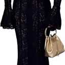 LETSVDO Women's Elegant Off Shoulder Lace Maxi Dress Bell Sleeve Bodycon Mesh Mermaid Dress(for Wedding, Evening, Party) (00black)