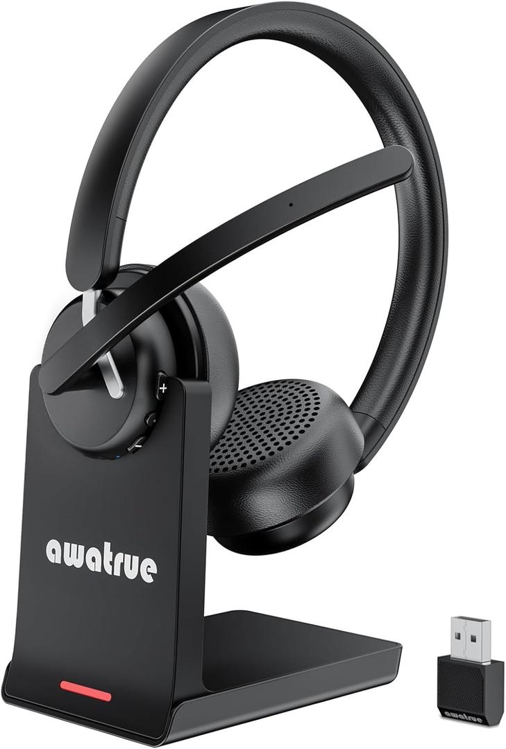Wireless Headset with Mic for Work, Bluetooth 5.3 Headset with AI Noise Cancelling Microphone & Call Reminder, Wireless Headphone with Voice Assistant for PC/Computer/Remote Work/Call Center/Zoom (Black)
