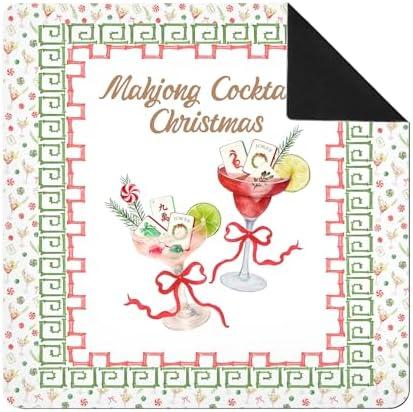 SkipTiger Christmas Bow Cocktail Mahjong Mat 31.5 x 31.5 In, Red Green Christmas Mahjong Mat for Table, Non-Slip Noise Reduction Game Table Cover Tablecloth for Card Poker Dominoes Dice and Board Game