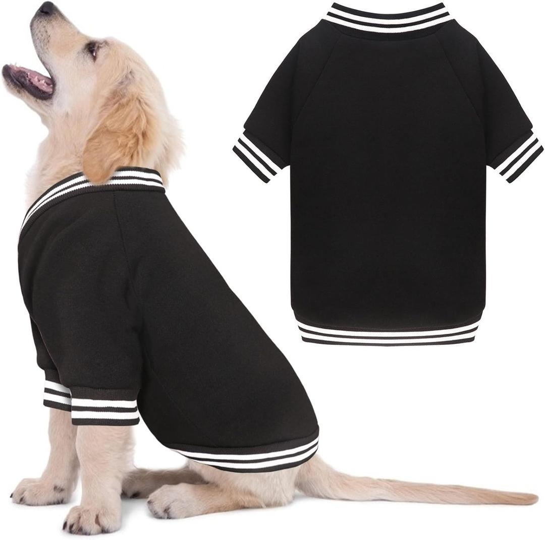 Dog Sweaters for Large Dogs, Brushed Fleece Dog Sweater Baseball Jacket Large Pet Sweater Clothes Soft Warm Boy Girl Pet(Black-XL)