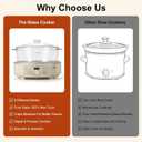 MAGNIFIQUE Slow Cooker, 4.5 Quart 8-in-1 Glass Pot Multi-Cooker, Non-Toxic Slow Cooker with Removable Borosilicate Glass Pot, for Rice, Pasta, Steam & Proof, Oatmeal