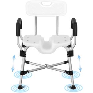 Meday Shower Chair for Inside Shower - Heavy Duty Reinforced Crossbar U-Shape Shower Seat for Elderly and Disabled - Adjustable Height Shower Chair with Armrests and Back for Pregnant, Handicap