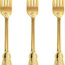 N9R 100PCS Gold Plastic Forks, 7.48inch Disposable Gold Plastic Silverware, Heavy Duty Plastic Forks for Parties, Weddings and Events