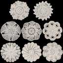 Chuangdi 8 Pcs 6 to 8 Inches Handmade Crochet Doilies White Lace Doilies for Tables Vintage Round Cotton Placemats Coasters Rustic Lace Doily for Kitchen Dining Dressers Vase Crafts Decoration(Beige)