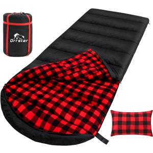 Sleeping Bag Cold Weather Sleeping Bags for Adults 0 Degree Sleeping Bag with Pillow Extra Large Flannel Big and Tall XXL Warm Winter Zero Degree Camping (Black_Red)