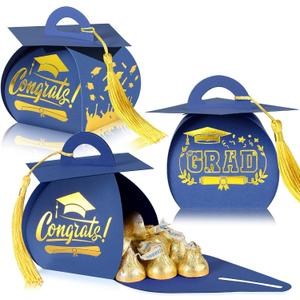 TaoBary 30 Pcs Graduation Cap Gift Boxes Graduation Decorations Class of 2026 Candy Box with Tassel for 2026 Grad Party Favors Supplies(Royal Blue, Gold)
