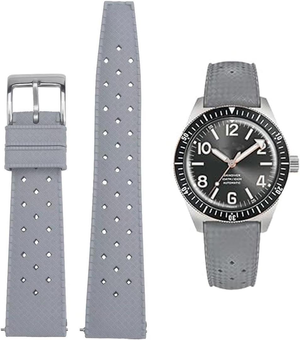 FKM Rubber Watch Bands Quick Release Tropical Style Fluororubber 20mm  Replacement Soft Breathable Durable FKM Rubber Sport Diving Watchbands Straps for Omega X Swatch X Blancpain (Gray)