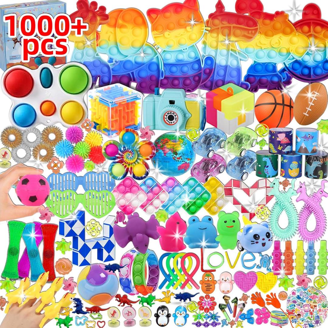 BILLFULL 1000 Pcs Party Favors for Kids, Fidget Toys Bulk, Birthday Gift Toys, Fidgets Stocking Stuffers, Treasure Box Party, Goodie Bag Carnival Prizes, Pinata Filler Stuffers Classroom