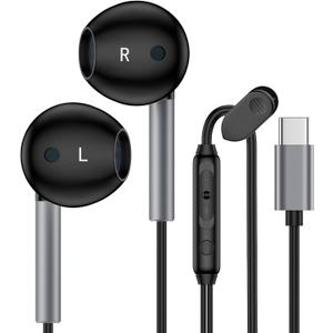 USB C Headphones Wired Earbuds for iPhone 17 Pro Max/Air/16e/16 Pro Max/16 Pro/16 Plus/16/15 Pro Max/15 Pro, Type C Earphones Wired Noise Canceling Ear Buds with Microphone for Samsung A17 A16 S25 S24