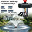 Pond Fountain Aerator, Pond Fountain, 1 HP Pond Aerator /110V 15,000 GPM, 100-foot Power Cord + 2 x 33-Foot Ropes/Timer Aerator Fountain, Suitable for Various Ponds and Lakes