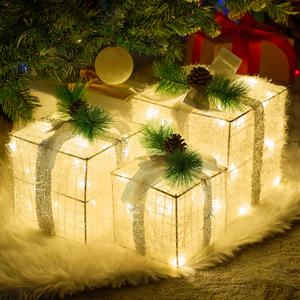 Joiedomi Christmas Lighted Gift Boxes, Valentine's Day Decorations Set of 3, Light up Present Boxes, 60 LED Warm White Lights for Indoor Holiday Dcor, Christmas Eve Night Dcor