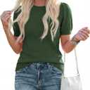 PRETTYGARDEN Womens Sweaters Spring 2026 Summer Puff Short Sleeve Sweater Trendy Cute Knit Work Blouses Business Casual Tops (Green, M)