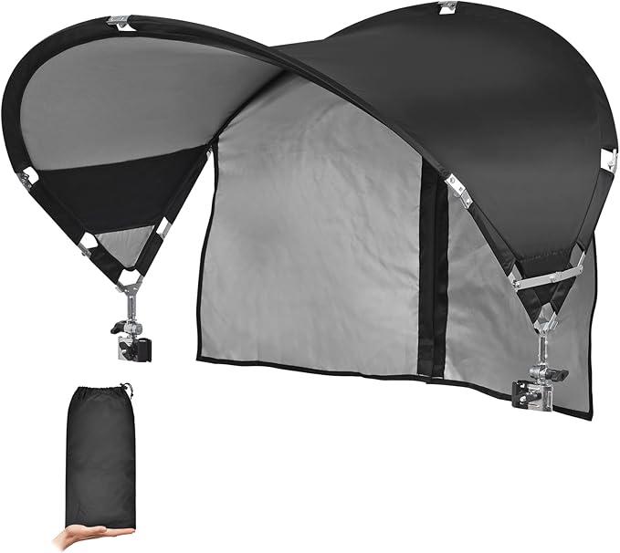 XL Universal Chair Canopy Umbrella, UPF 50+ Foldable Sun Shade Attachment with Adjustable Clamp for Beach, Camping, Sports, Outdoor, Lawn, Tanning, Zero Gravity Chairs, Wagon, Wheelchair, Patented, Black - Silver