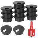 Swpeet 11Pcs Black Desk Cable Wire Grommet Cord with Hole Saw, Tidy Cable Hole Cover Organizers, Desk Wire Cord Cable Grommets Hole Cover, 1Pcs 1.38Inch_35mm Tools Hole Saw with Arbor for Office Desk