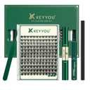 KEYYOU Lash Clusters Kit Natural Wispy DIY Lash Extension Kit 144pcs Lashes Clusters Eyelash Extension with Mascara Brush Bond and Seal Glue Remover Applicators and Brush for Lashes Extensions 