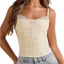 MakeMeChic Women's Lace Corset Top Spaghetti Strap Bustier Y2k Going Out Crop Top Apricot Large