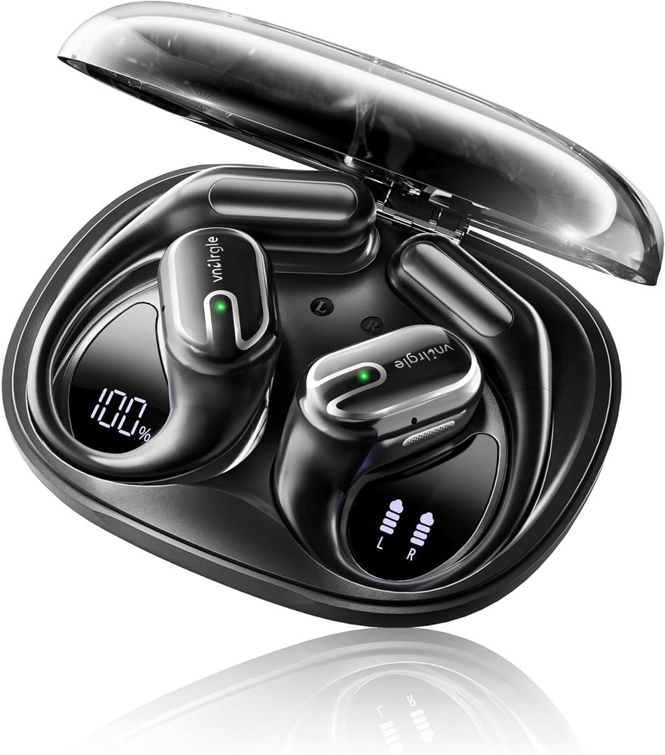 Open Ear Earbuds Bluetooth Headphones Wireless - 80Hrs Playtime Wireless Earbuds with IPX7 Waterproof Touch Control Earphones Sport with 18.2mm Drivers Stereo Sound Bluetooth 6.0 for Running Fitness (Light Black)
