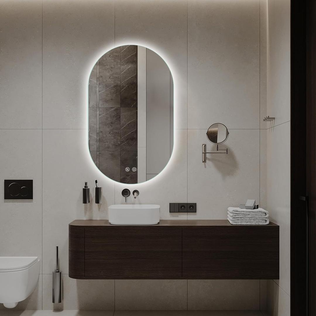 Niccy Oval LED Bathroom Vanity Mirror, 36x22inch Frameless Backlit Mirror with Light, Smart Anti-Fog Waterproof Mirror with Memory Function Dimmable Lighted Mirror