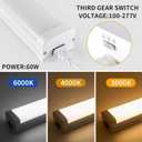 4FT Linkable 60W LED Shop Lights Warm White 3000K 4000K 6000K 6000LM for Garages Shop, Linear Work Light Fixture Hanging or FlushMount with Plug, ETL 2 Pack