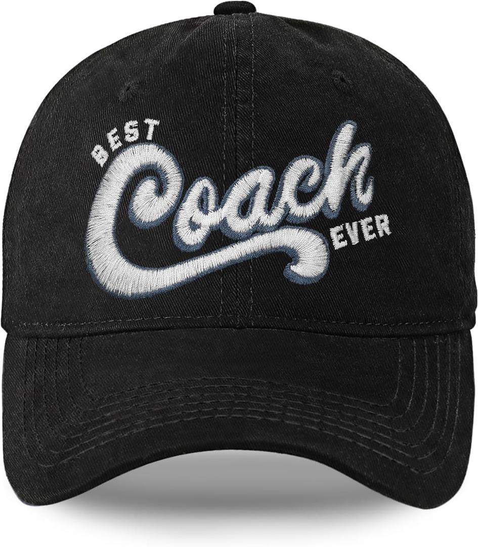 Baseball Coach Gifts, Coach Hats for Men Women, Embroidered Adjustable Basbeball Cap Black