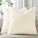 Pallene Faux Fur Plush Spring Throw Pillow Covers 24x24 Set of 2, Soft Fluffy Couch Pillow Covers for Living Room, Cream White