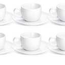 Maxdot 10 Set 2.7 OZ Porcelain Espresso Cups with Saucers White Ceramic Coffee Cups and Saucers Cappuccino Mug Latte Cup for Cafe Mocha Barista Coffee Shop