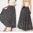 Maxi Skirt for Women Floral Boho A-line Long Summer Skirts with Elastic High Waist Adjustable Drawstring, Pockets, One Size