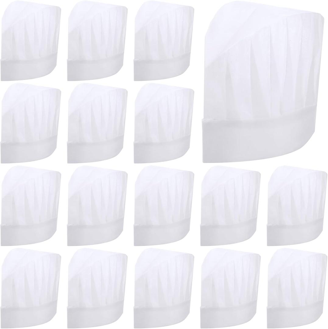 60 Pack 8" Kids White Chef Hats Non Woven Chef Toques Adjustable Kitchen Caps for Pizza Party Supplies, Large