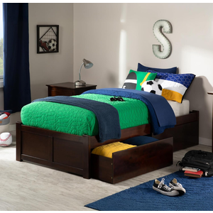AFI Concord Twin/Full Size Platform Bed with Footboard & Storage Drawers in Walnut