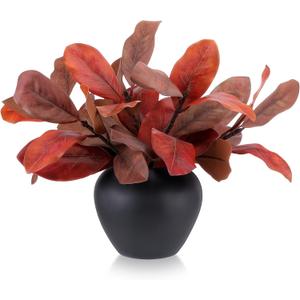 6 Pcs Fall Magnolia Artificial Leaves Branches 18 Inch 3D Magnolia Stems Pick Faux Simulation Leaves Twigs for Vase Indoor Outdoor Filling Home Office Table Decoration