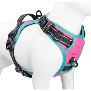 PHOEPET 2019 Upgraded No Pull Dog Harness, Reflective Adjustable Vest, with a Training Handle + 2 Metal Leash Hooks+ 3 Snap Buckles +4 Slide Buckles(L, Pink)