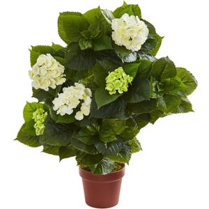 Nearly Natural 29” Hydrangea Artificial Silk Plants, White/ Green