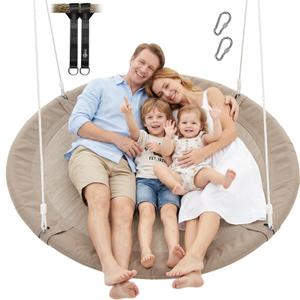 Trekassy 60" Large Saucer Tree Swing for Kids Adults 900D Oxford Waterproof with 2pcs Hanging Straps, Taupe