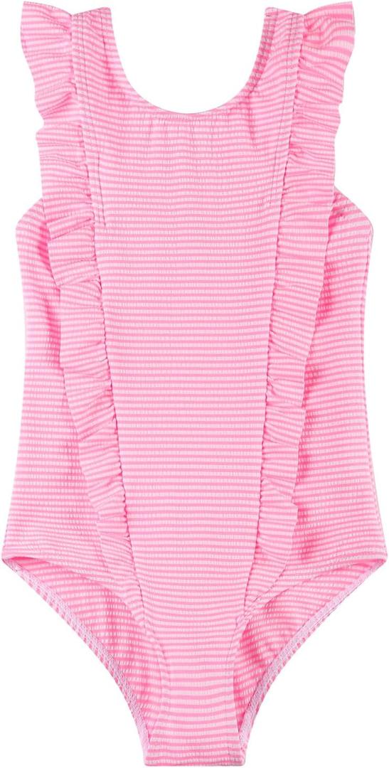 LIZENS Girls Swimsuit Kids Scalloped One Piece Ruffle Swimsuit Girls Swimwear Print 5-6T
