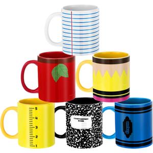 6 Pcs Christmas Teacher Appreciation Gift Bulk 11 oz Coffee Mugs Set Ceramic Coffee Mug with Handles for Christmas Thanksgiving Gifts Pencil Notebook Design for Kindergarten Preschool Primary Teacher