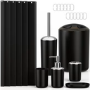 Bathroom Accessories Set Bath Ensemble Includes Soap Dispenser, Toothbrush Holder, Toothbrush Cup, Soap Dish for Decorative Countertop and Housewarming Gift (Shiny black-6pcs)