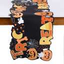 Embroidered Halloween Table Runner Skeleton Spooky Black Cat 90 Inches Long Cutout Ghost Skull Spider Web Pumpkin Coffee Dining Table Runner for Party Holiday (1388IN)