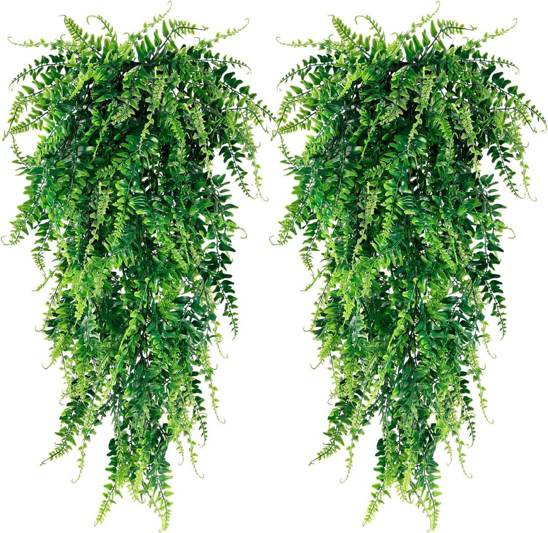Sggvecsy 4 Pack Artificial Hanging Plants Fake Hanging Plant Faux Hanging Boston Ferns Fake Ivy Vines Greenery UV Resistant Plastic Plants for Indoor Outdoor Room Wall Wedding Patio Porch Decor