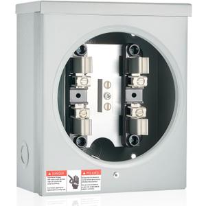 100a, 4 Jaw Meter Base Meter Socket, 8.7 x 7.5 x 3.2 Inch, 600v 1 Phase 3 Wire Ringless Type, with Horn Bypass, Suitable for Overhead/Underground Feed