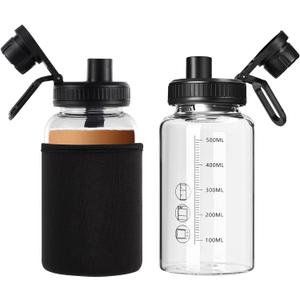 Glass Shaker Bottle, 2 Pack 22oz BPA-Free Odorless Shaker Bottle with 304 Stainless Steel Ball and Removable Cleaning Brush for Fitness Protein Mixes
